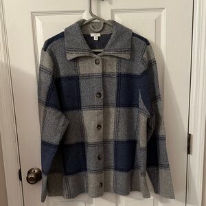 J. Jill Navy and Gray Plaid Sweater Jacket size XL 
Worn 1 time